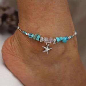 *APOLONIA* Blue Starfish Fashion Beaded Anklet